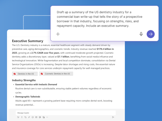 Screen of an AI user interfavce with IBISWorld data