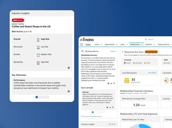 Screen of nCino calculating lending risk
