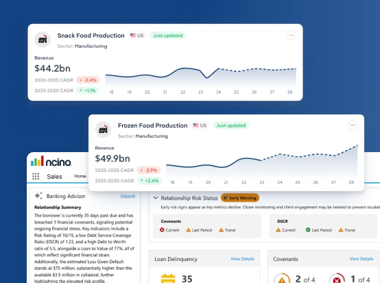 Screen of nCino assessing creditworthiness with IBISWorld data