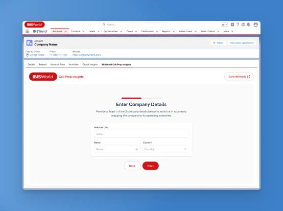 Screen of a streamlined Salesforce call preparation